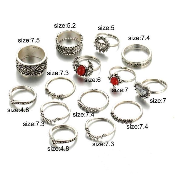 **BESS* 14-Pc Vintage Stone Fashion Ring Set - Picture 5 of 5